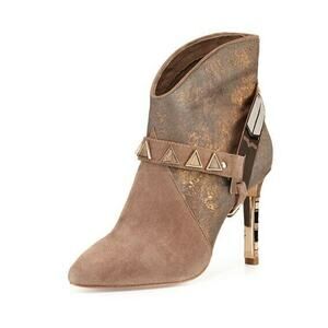 Ivy Kirzhner Caballero Gold Metallic Calf Hair Buckle Ankle Boots $950 Size 6